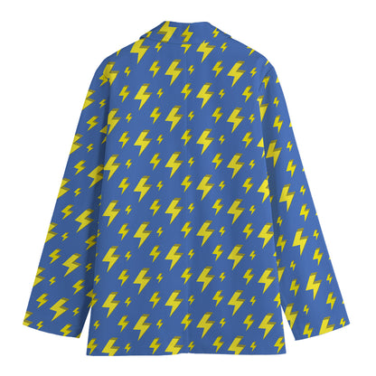 Blue And Yellow Lightning Pattern Print Women's Cotton Blazer