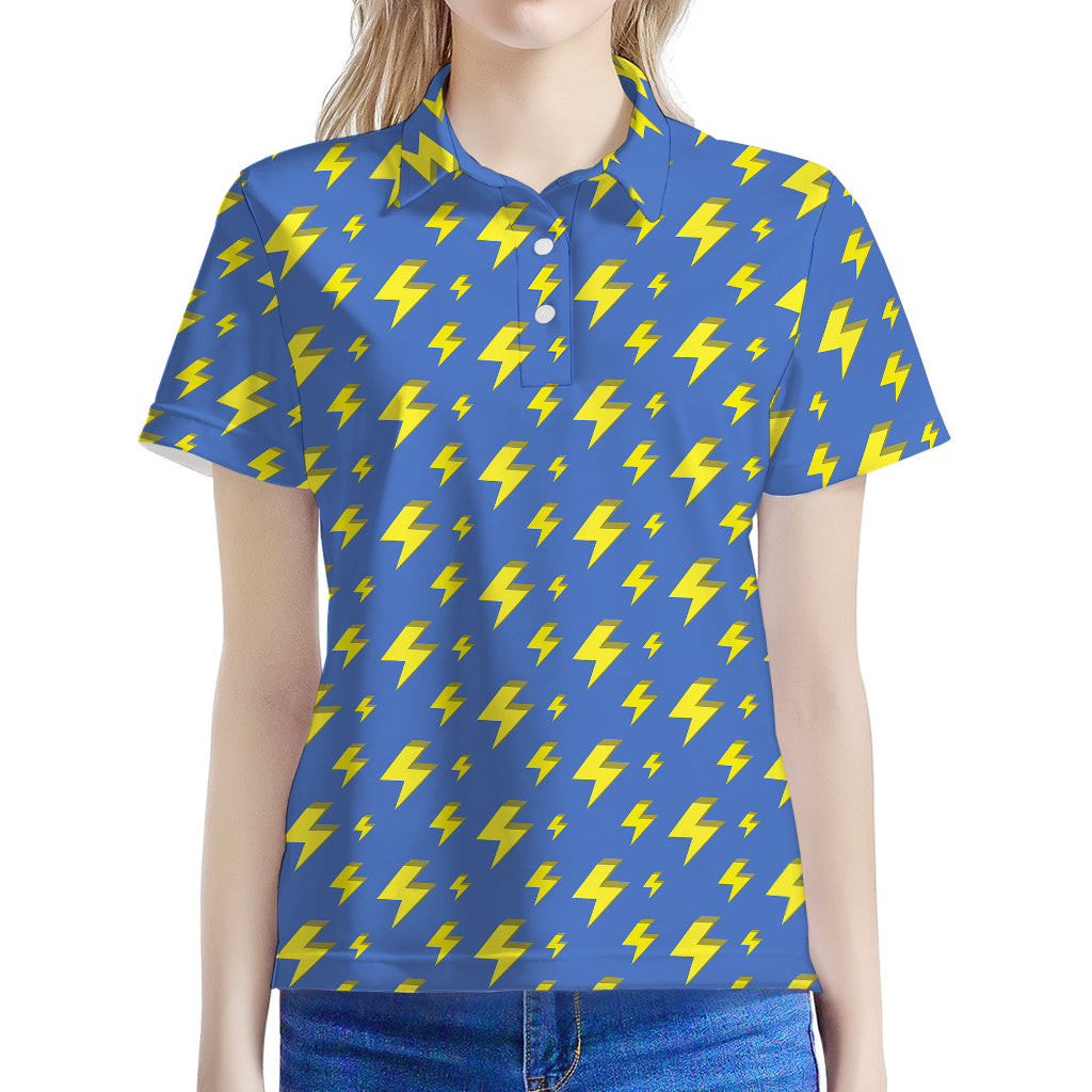 Blue And Yellow Lightning Pattern Print Women's Polo Shirt