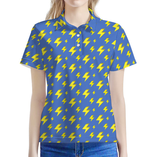 Blue And Yellow Lightning Pattern Print Women's Polo Shirt