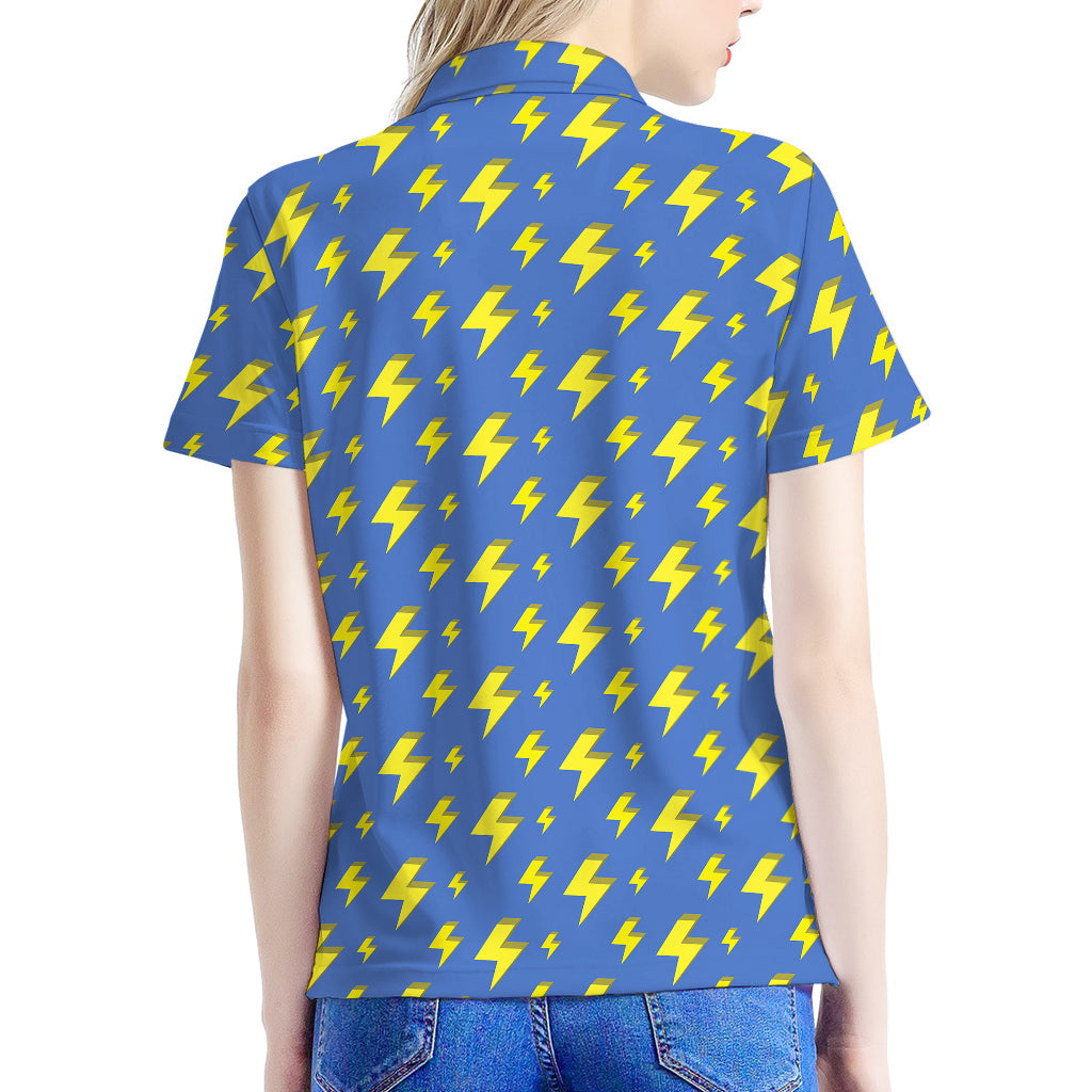 Blue And Yellow Lightning Pattern Print Women's Polo Shirt
