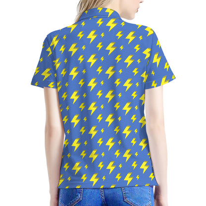 Blue And Yellow Lightning Pattern Print Women's Polo Shirt