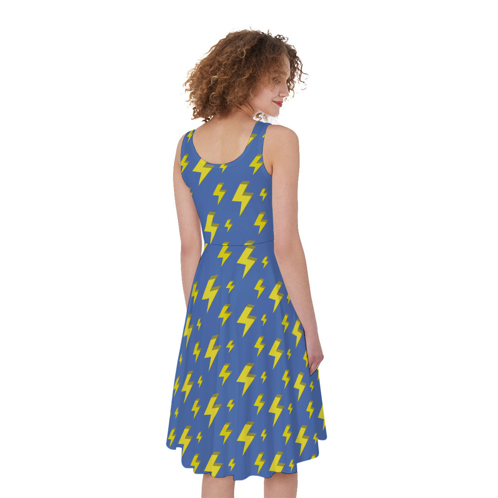Blue And Yellow Lightning Pattern Print Women's Sleeveless Dress