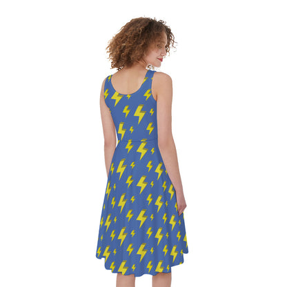 Blue And Yellow Lightning Pattern Print Women's Sleeveless Dress
