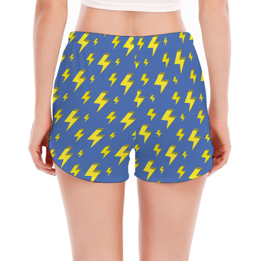 Blue And Yellow Lightning Pattern Print Women's Split Running Shorts