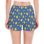 Blue And Yellow Lightning Pattern Print Women's Split Running Shorts