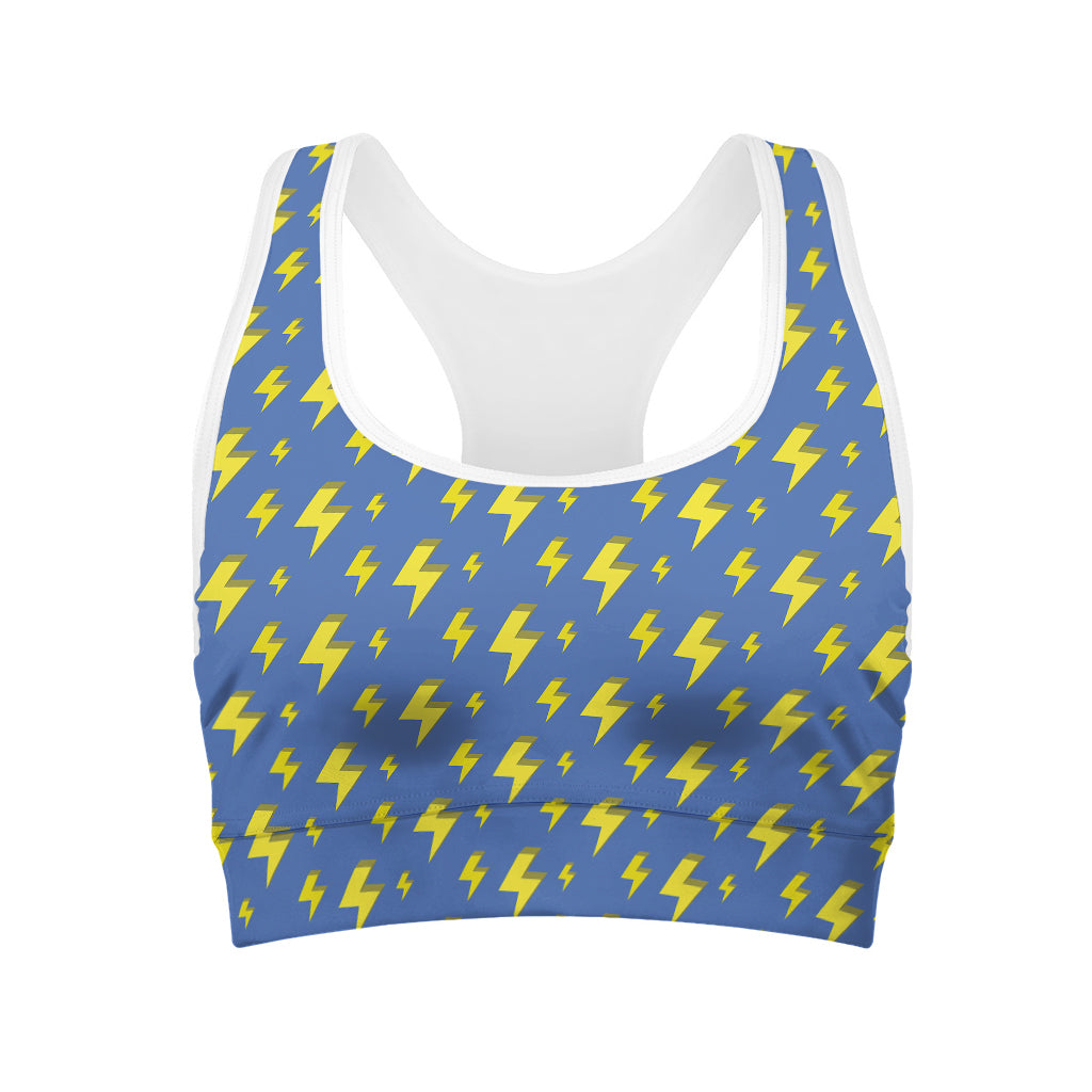 Blue And Yellow Lightning Pattern Print Women's Sports Bra