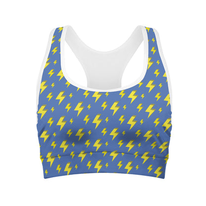Blue And Yellow Lightning Pattern Print Women's Sports Bra