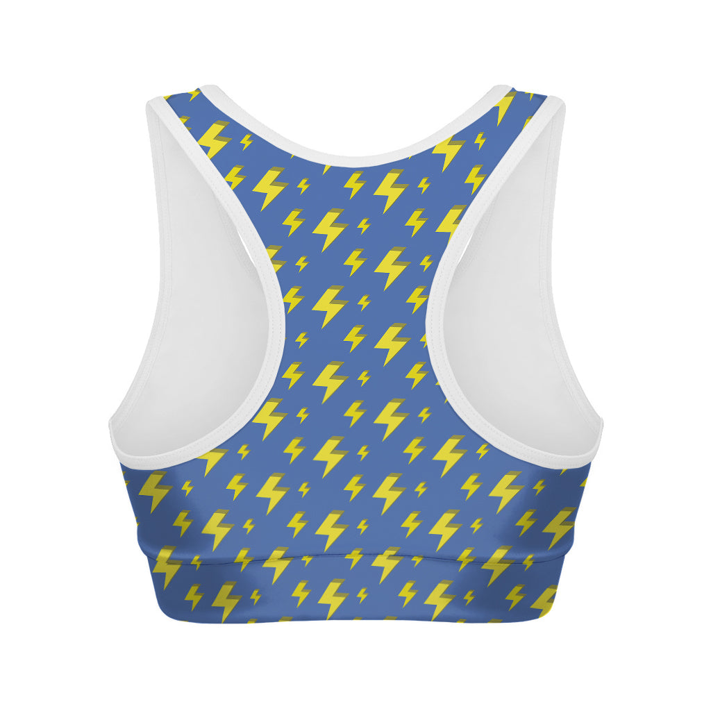 Blue And Yellow Lightning Pattern Print Women's Sports Bra