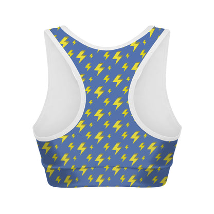 Blue And Yellow Lightning Pattern Print Women's Sports Bra