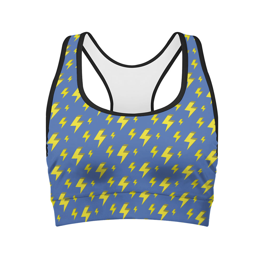 Blue And Yellow Lightning Pattern Print Women's Sports Bra