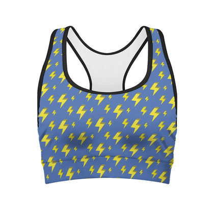 Blue And Yellow Lightning Pattern Print Women's Sports Bra