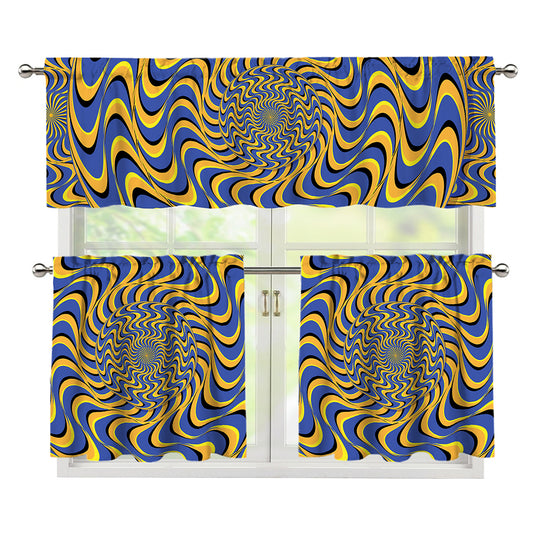 Blue And Yellow Motion Illusion Print 3 Piece Kitchen Curtains