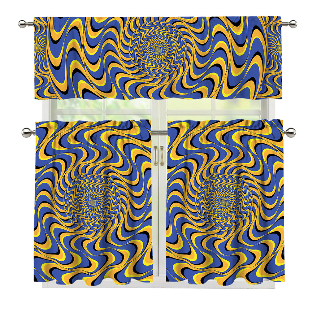 Blue And Yellow Motion Illusion Print 3 Piece Kitchen Curtains