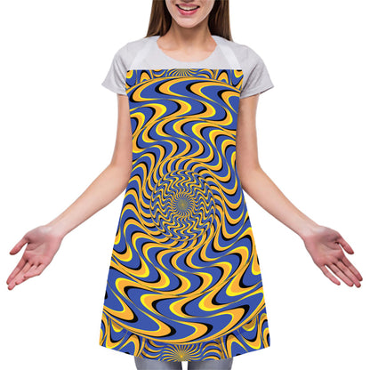 Blue And Yellow Motion Illusion Print Adjustable Apron