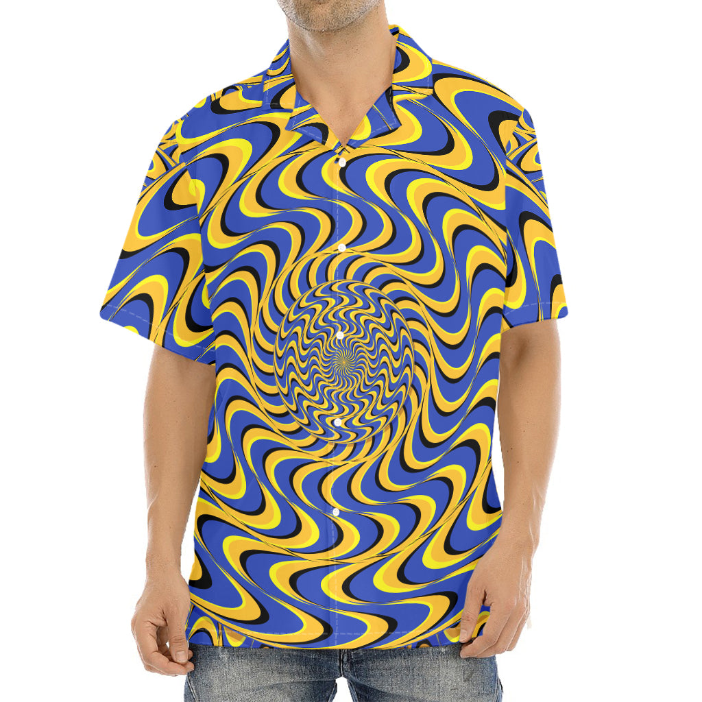 Blue And Yellow Motion Illusion Print Aloha Shirt