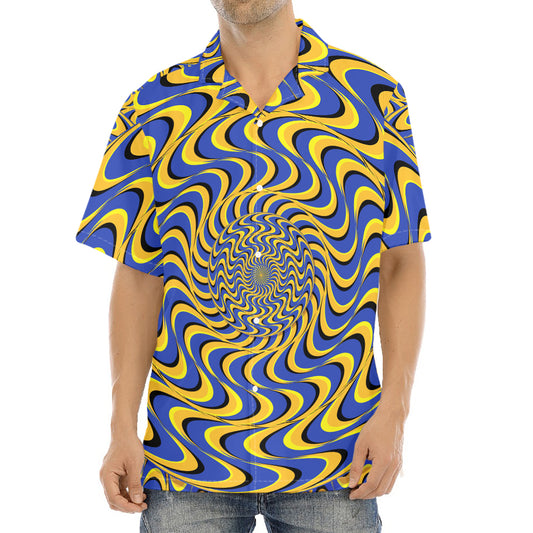 Blue And Yellow Motion Illusion Print Aloha Shirt