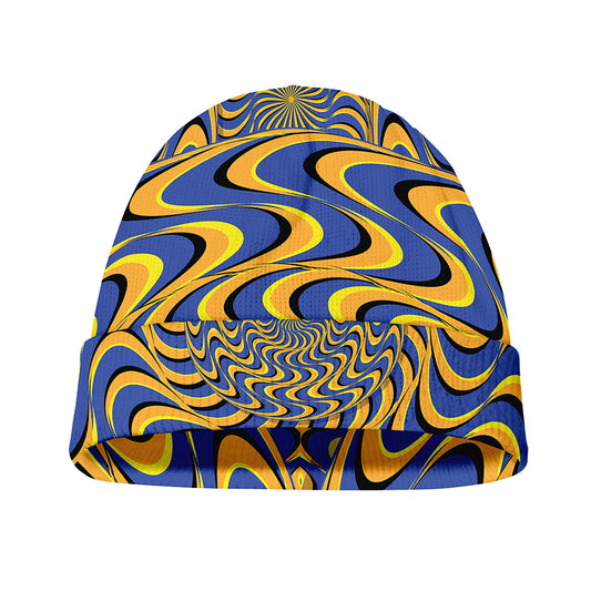 Blue And Yellow Motion Illusion Print Beanie
