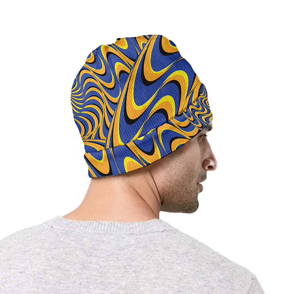 Blue And Yellow Motion Illusion Print Beanie