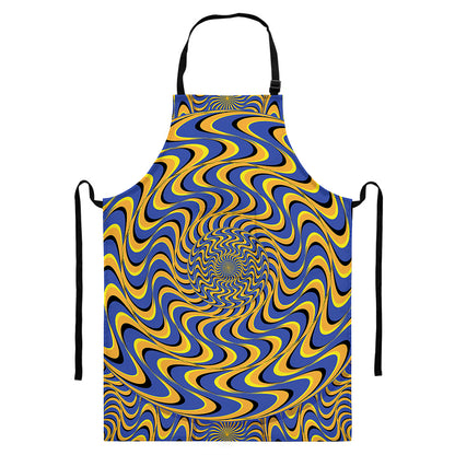 Blue And Yellow Motion Illusion Print Bib Apron With Pocket
