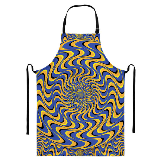Blue And Yellow Motion Illusion Print Bib Apron With Pocket