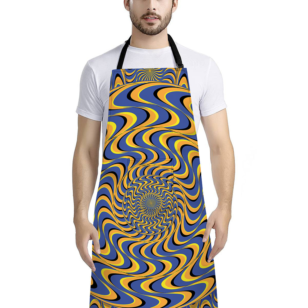 Blue And Yellow Motion Illusion Print Bib Apron With Pocket