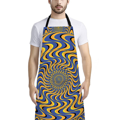 Blue And Yellow Motion Illusion Print Bib Apron With Pocket
