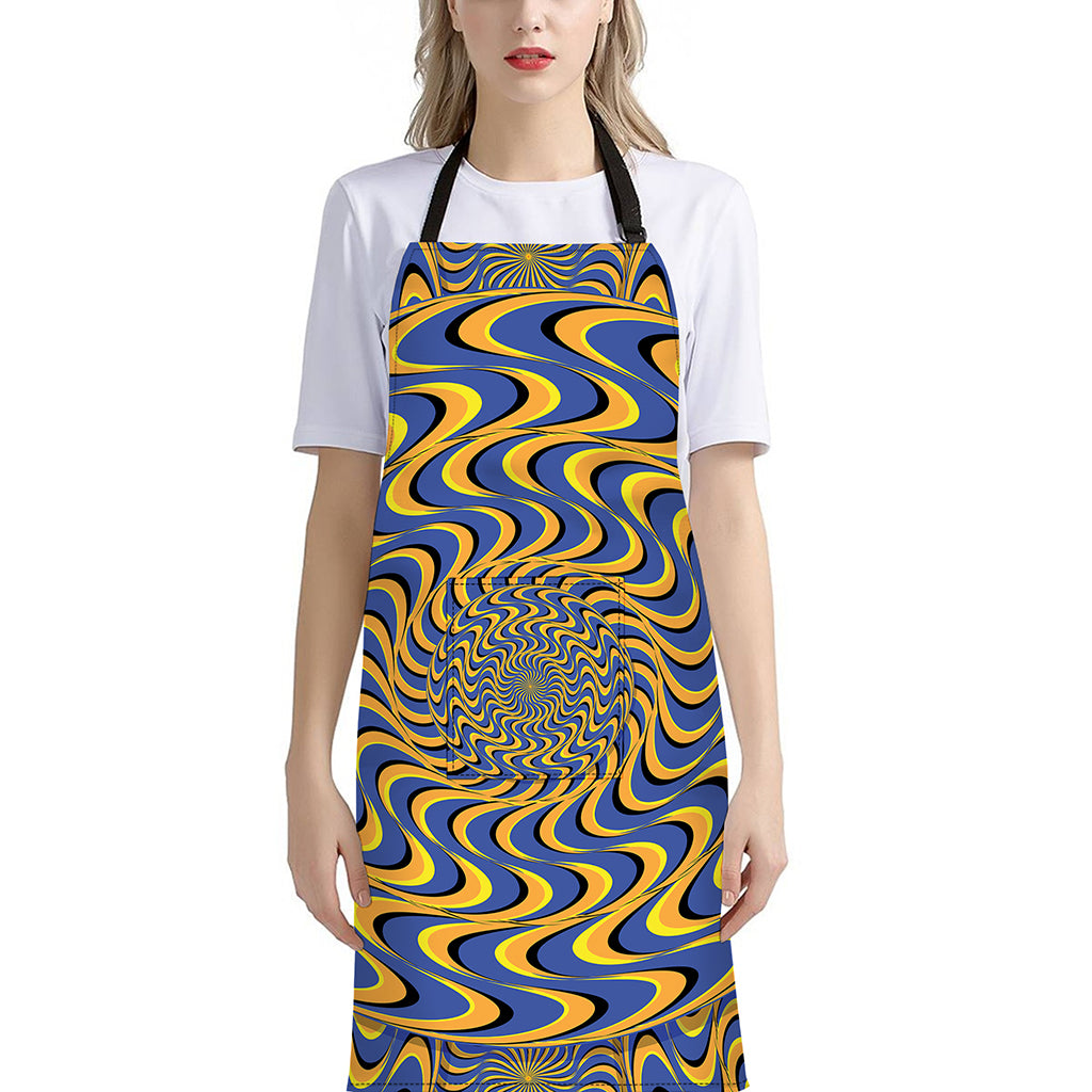 Blue And Yellow Motion Illusion Print Bib Apron With Pocket