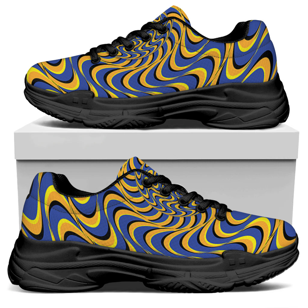 Blue And Yellow Motion Illusion Print Black Chunky Shoes