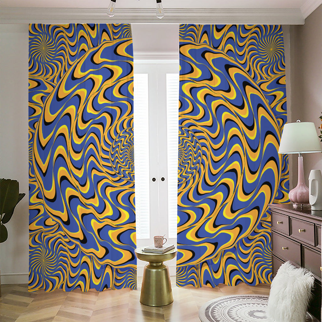 Blue And Yellow Motion Illusion Print Blackout Pencil Pleat Curtains