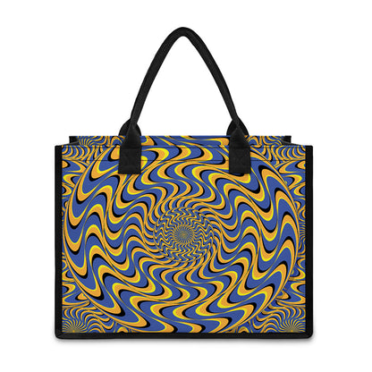 Blue And Yellow Motion Illusion Print Canvas Tote Bag