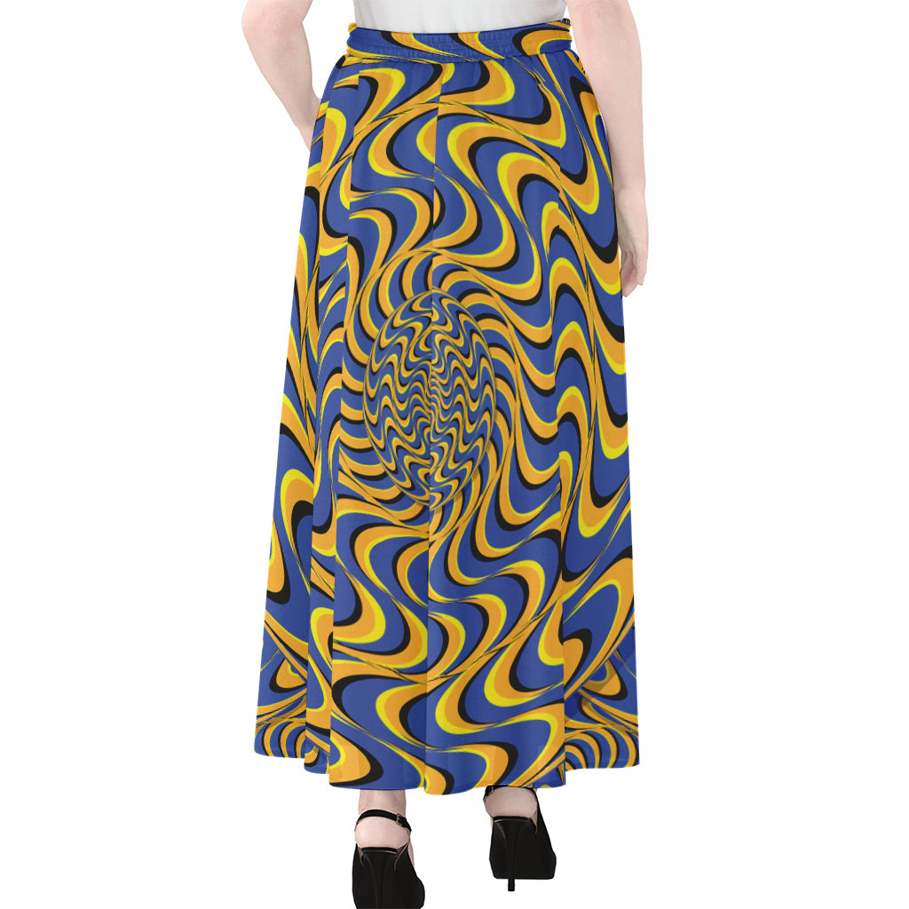 Blue And Yellow Motion Illusion Print Chiffon Maxi Skirt