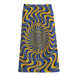 Blue And Yellow Motion Illusion Print Cotton Front Slit Maxi Skirt