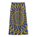 Blue And Yellow Motion Illusion Print Cotton Front Slit Maxi Skirt