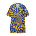 Blue And Yellow Motion Illusion Print Cotton Hawaiian Shirt