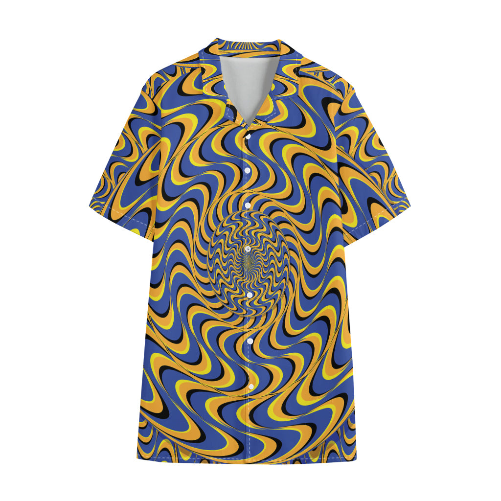 Blue And Yellow Motion Illusion Print Cotton Hawaiian Shirt