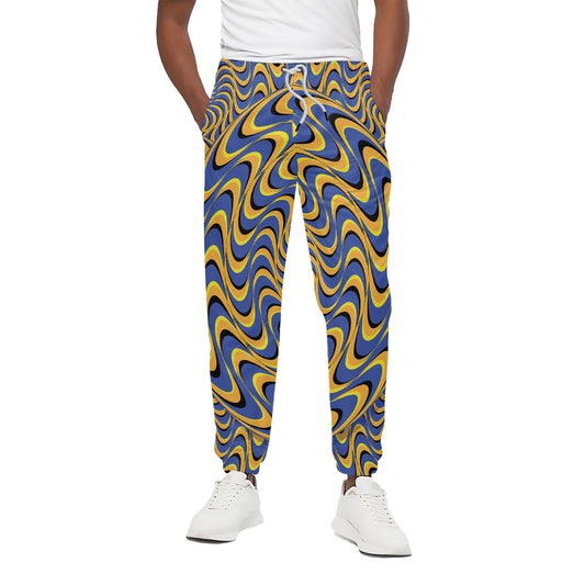 Blue And Yellow Motion Illusion Print Cotton Pants