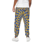 Blue And Yellow Motion Illusion Print Cotton Pants