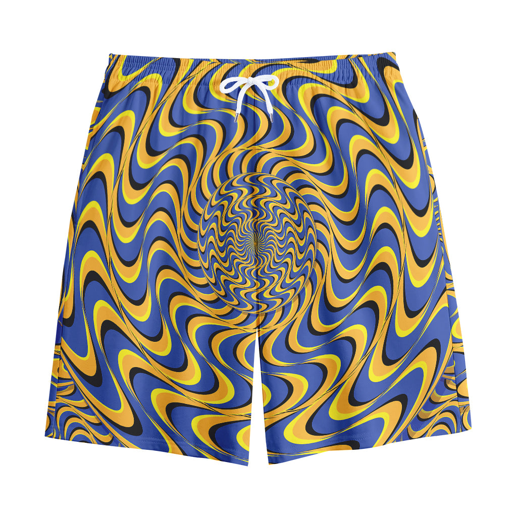 Blue And Yellow Motion Illusion Print Cotton Shorts