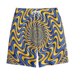 Blue And Yellow Motion Illusion Print Cotton Shorts