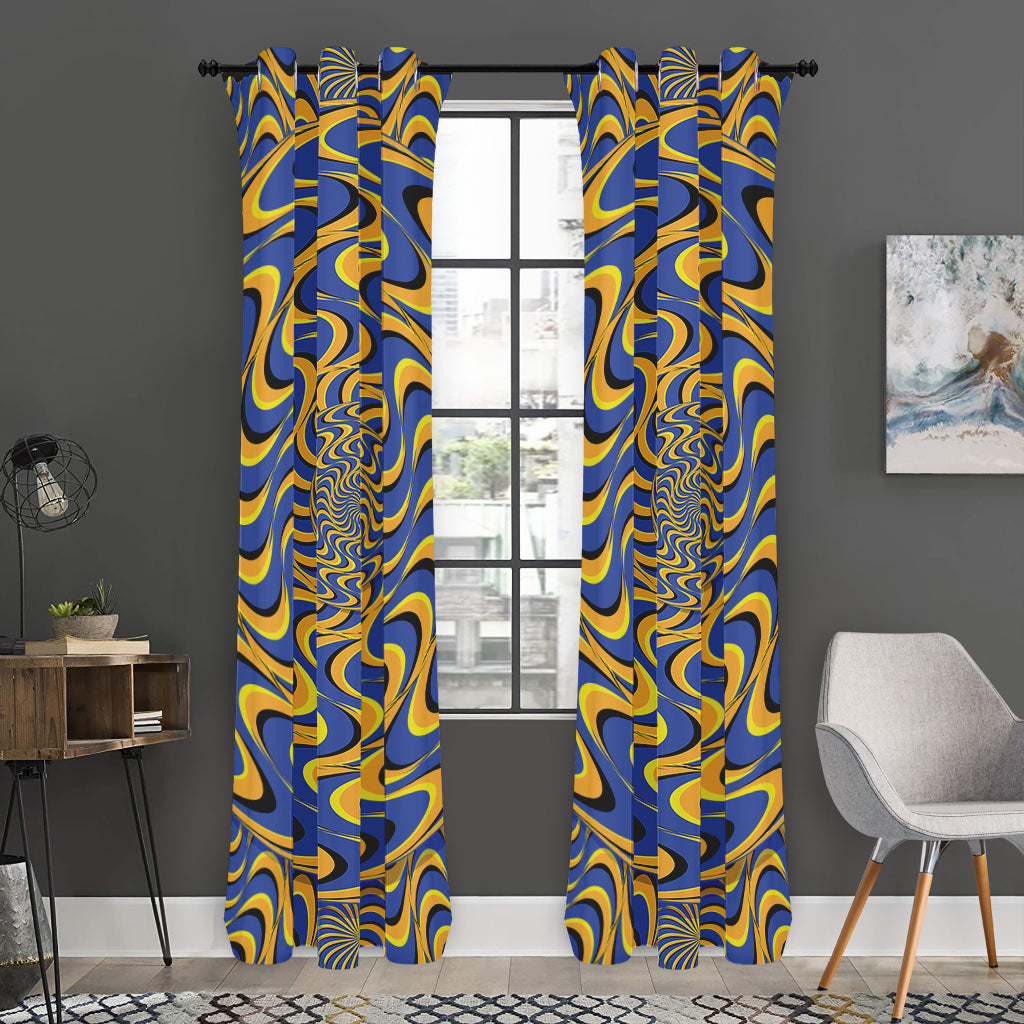 Blue And Yellow Motion Illusion Print Curtain