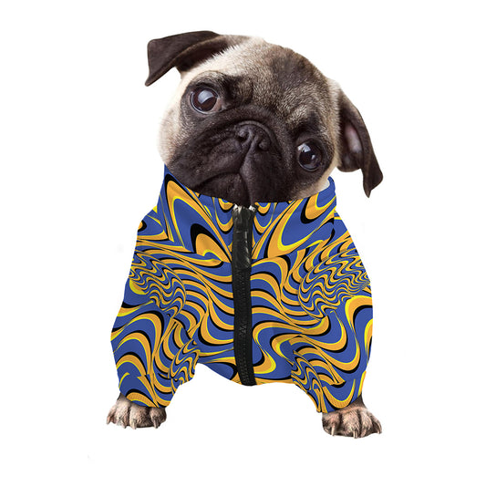 Blue And Yellow Motion Illusion Print Dog Zip Up Jacket
