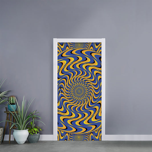 Blue And Yellow Motion Illusion Print Door Sticker
