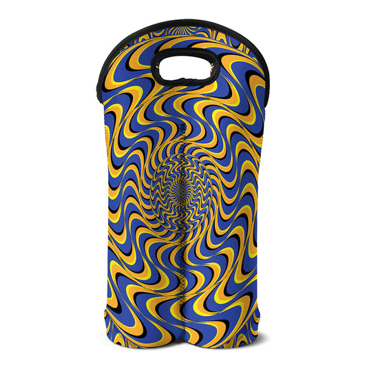 Blue And Yellow Motion Illusion Print Double Neoprene Wine Tote