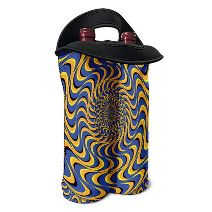 Blue And Yellow Motion Illusion Print Double Neoprene Wine Tote