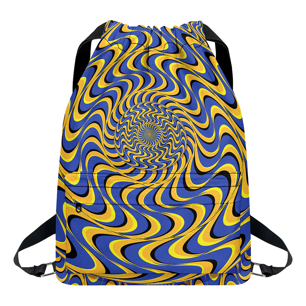 Blue And Yellow Motion Illusion Print Drawstring Backpack