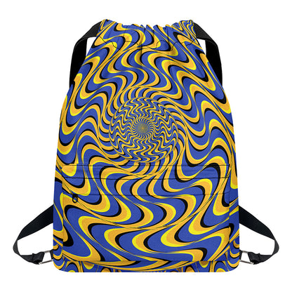 Blue And Yellow Motion Illusion Print Drawstring Backpack