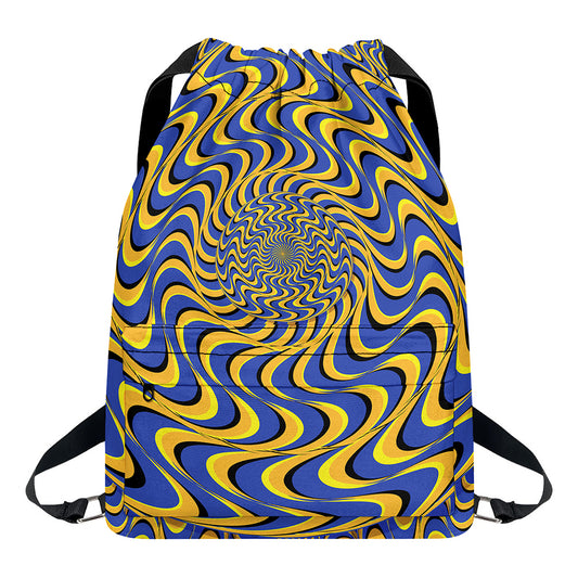 Blue And Yellow Motion Illusion Print Drawstring Backpack