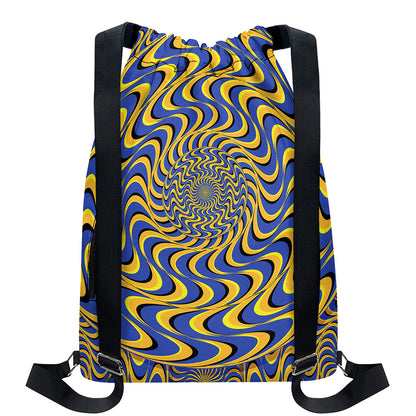 Blue And Yellow Motion Illusion Print Drawstring Backpack