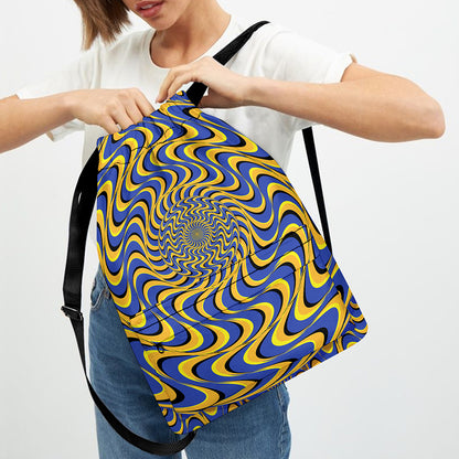 Blue And Yellow Motion Illusion Print Drawstring Backpack