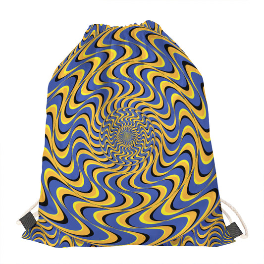 Blue And Yellow Motion Illusion Print Drawstring Bag